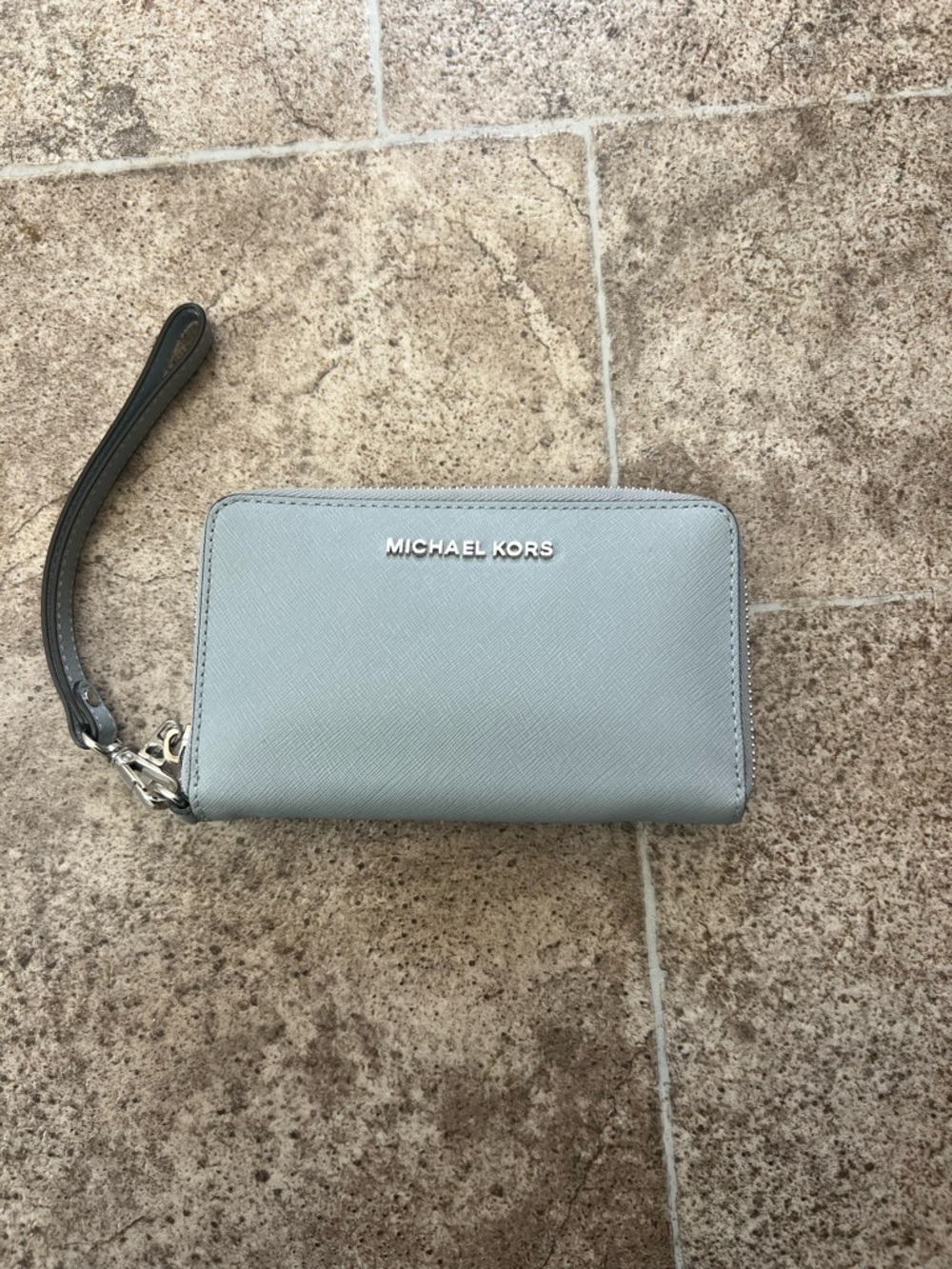 Michael Kors Gray Saffiano Zip Wristlet Wallet